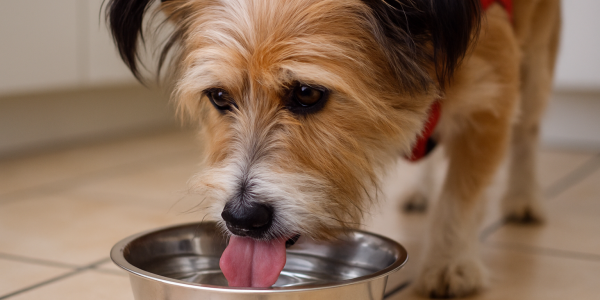 Perro hidratándose con dieta natural rica en agua – nutricionista canina RealNutriPet