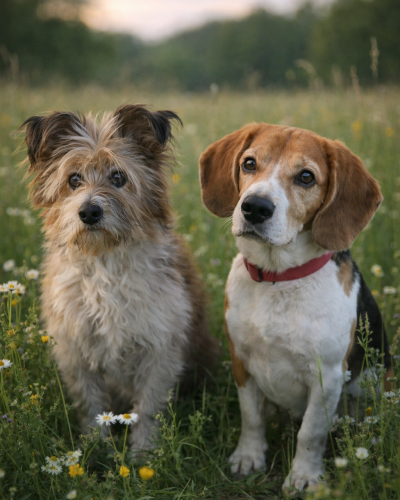Rufo y Jacob, perros que acompañaron la infancia de Andrea Tranca García (AndreaNutriPet), nutricionista canina especializada en nutrición natural para perros sanos y perros con patologías